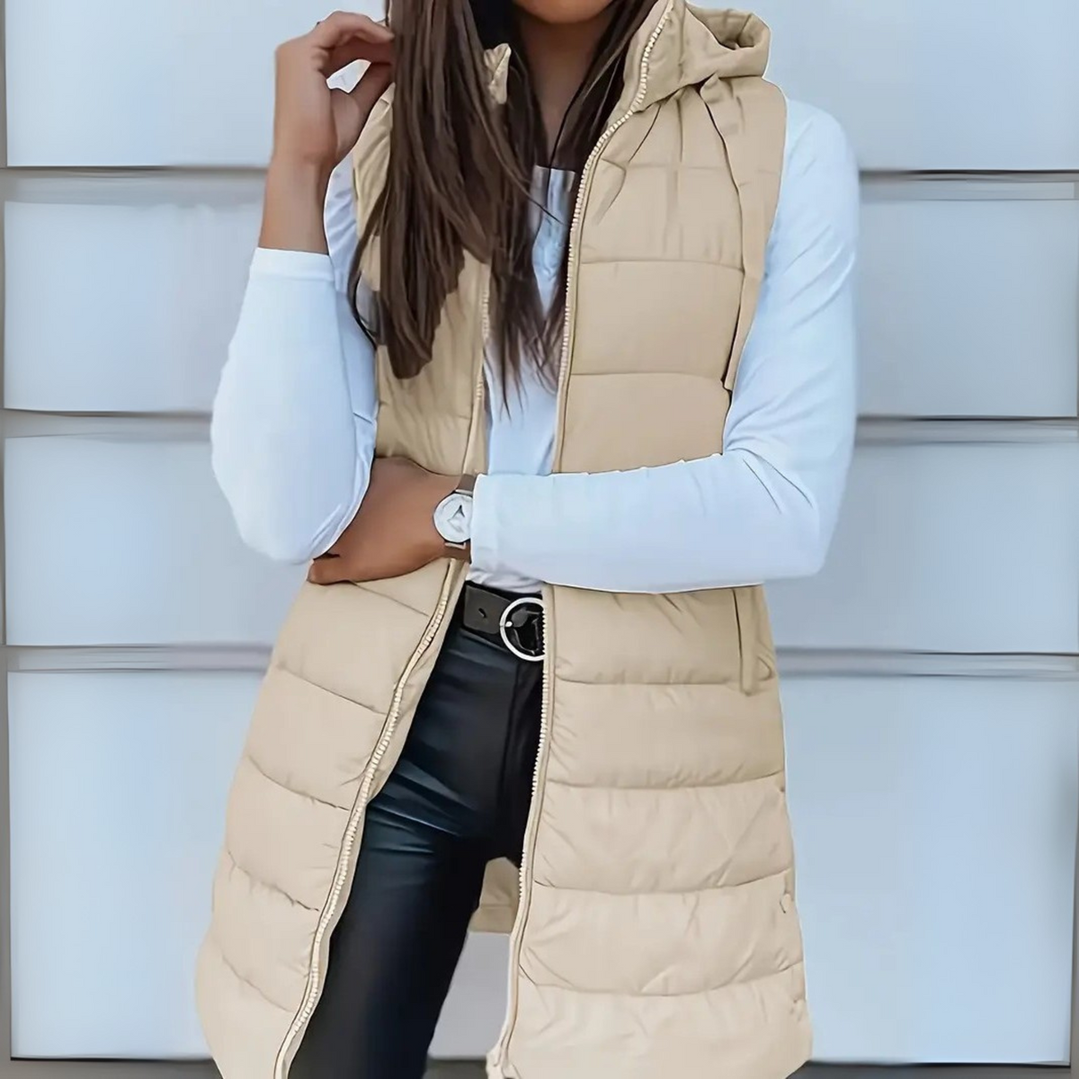 Linda | Casual Sleeveless Hood Long Puffer Vest