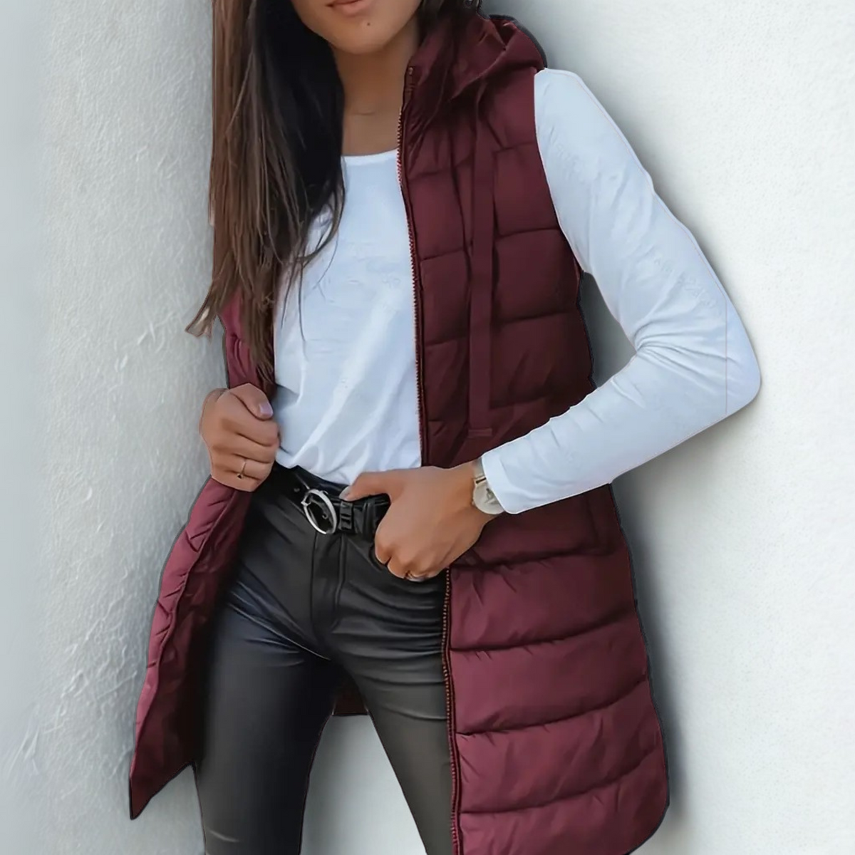 Linda | Casual Sleeveless Hood Long Puffer Vest