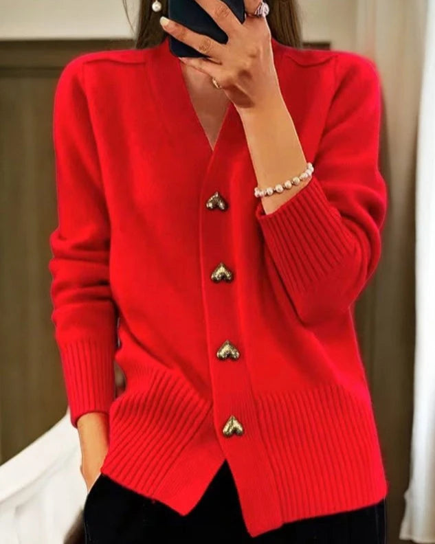Mia | Women’s V-Neck Cardigan with Heart Buttons