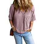 Janelle | Casual Textured Pocket V-Neck Tee