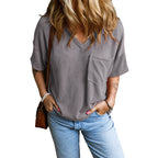 Janelle | Casual Textured Pocket V-Neck Tee